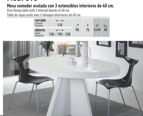 Mesa de comedor moderna extensible ovalada 194-613