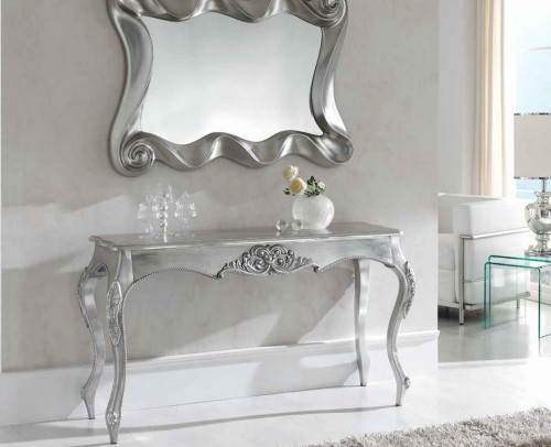mueble recibidor clasico plata diseño lacado plata 916-k-57