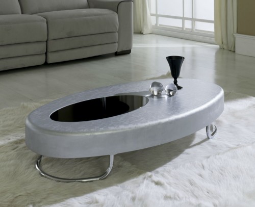 Mesa de centro ovalada lacado plata diseño 25-24