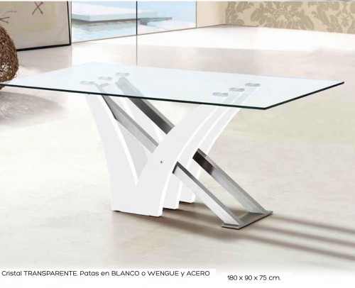 Mesa comedor moderna fija cristal metálica 999-m15