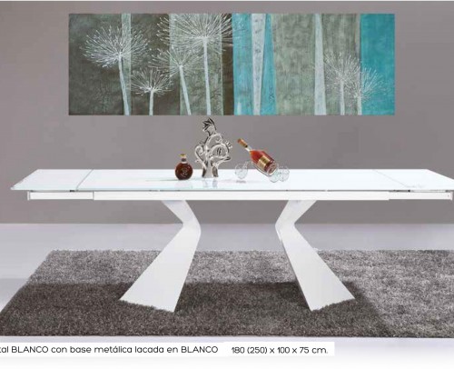Mesa comedor moderna extensible blanco brillo 999-m17
