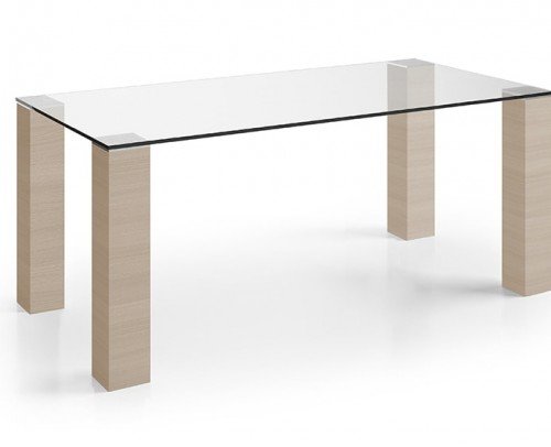 Mesa comedor cristal moderna madera lacado 14-03