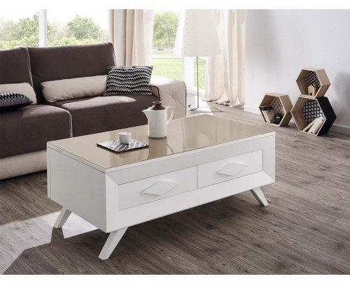 Mesa de centro moderna elevable 194-2010 Blanca-Oro