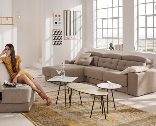Sofá chaise longue moderno, beige 1041-11
