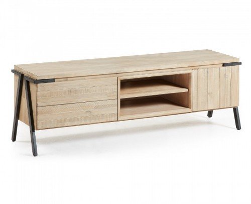 Mueble TV vintage industrial 2 puertas de madera de acacia, 513-46
