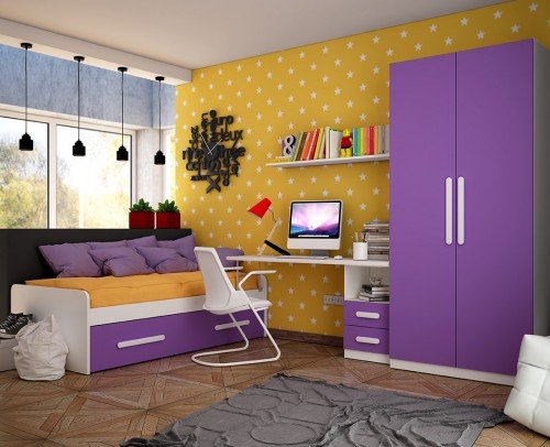 Dormitorio juvenil infantil moderno económico 60-342