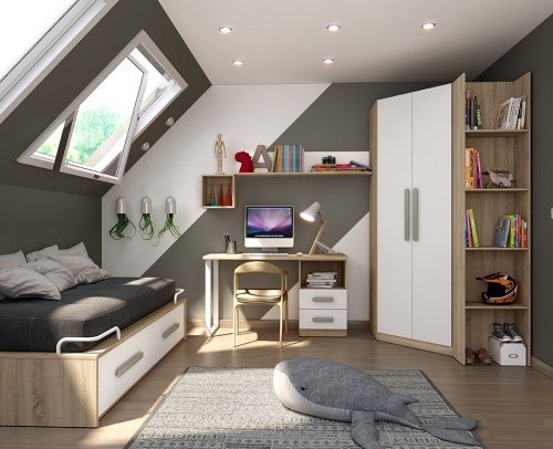 Dormitorio juvenil infantil moderno económico 60-347