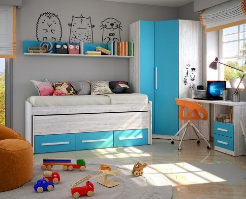 Dormitorio juvenil infantil moderno económico 60-354