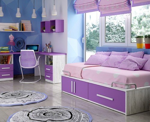 Dormitorio juvenil infantil moderno económico 60-357