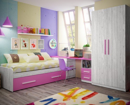 Dormitorio juvenil infantil moderno económico 60-359