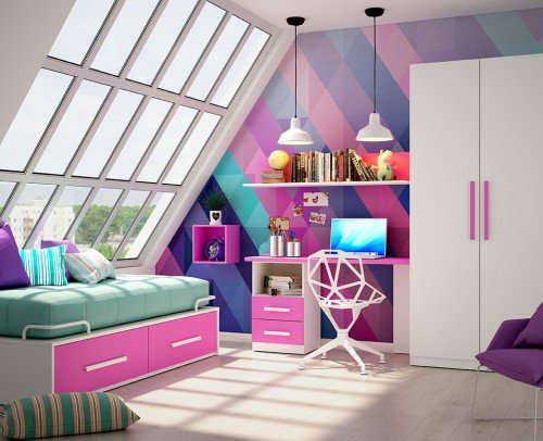 Dormitorio juvenil infantil moderno económico 60-362