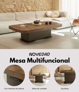 Mesa multifuncional con pulsador y entensible
