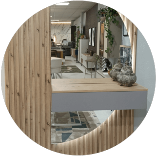 Recibidores espejo media luna + fondo palilleria y cajon colgante