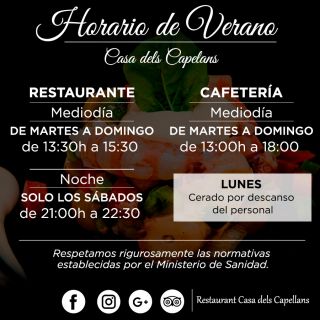 HORARIO ESPECIAL VERANO 2020