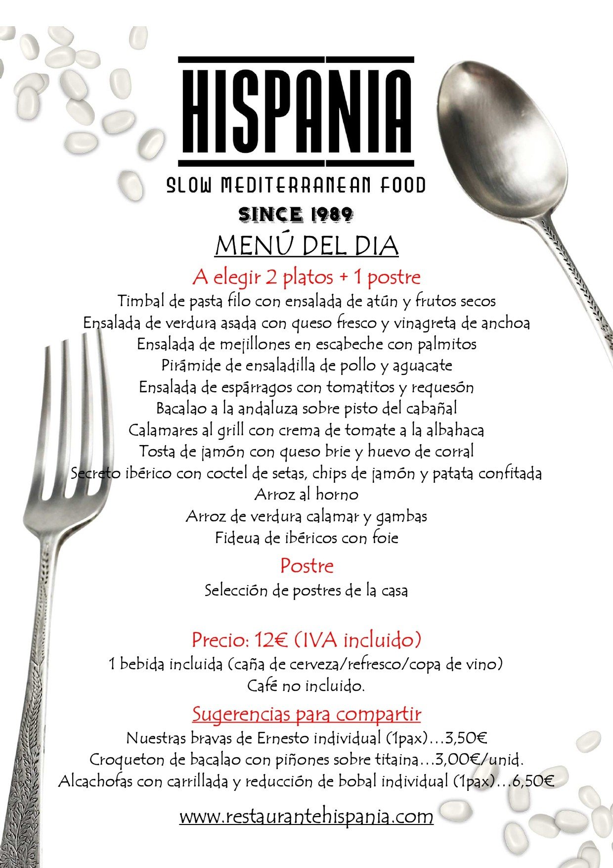 Menú del Día MENÚS Arrocería Restaurante Hispania