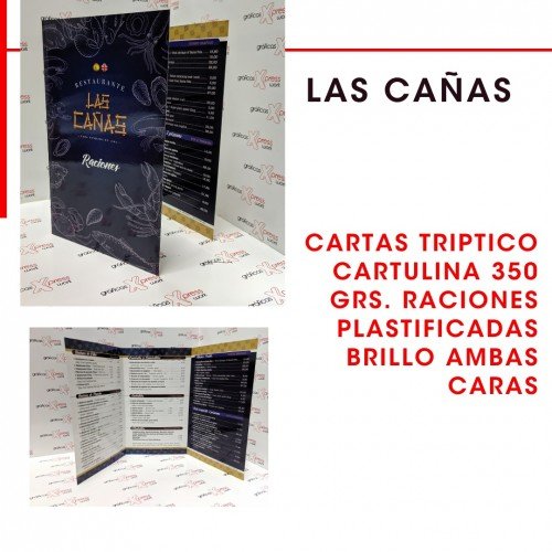 Diseño e impresión de triptico en cartulina de 350g plastificado brillo por ambas caras.