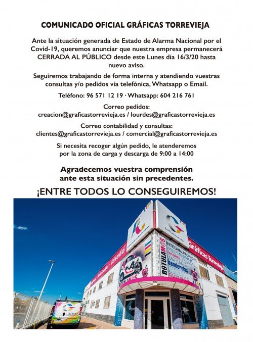 COMUNICADO OFICIAL GRÁFICAS TORREVIEJA - Covid-19