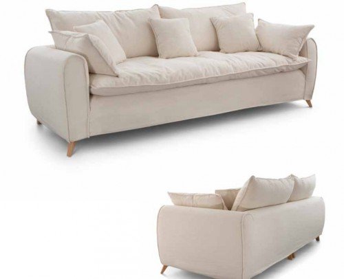 260-Noa. Características: Estructura de pino americano. Asiento Ecoflex de 42kg y capa de 5 cms viscolástica. Suspensión asiento: mueles zz. Desenfundable en su totalidad. Relleno fibra natural. Pata alta madera natural.