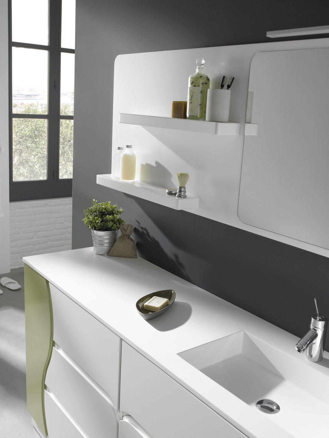 Conjunto ZOE 160 Blanco Solid - Verde :: ZOE :: Mobiliario Baño