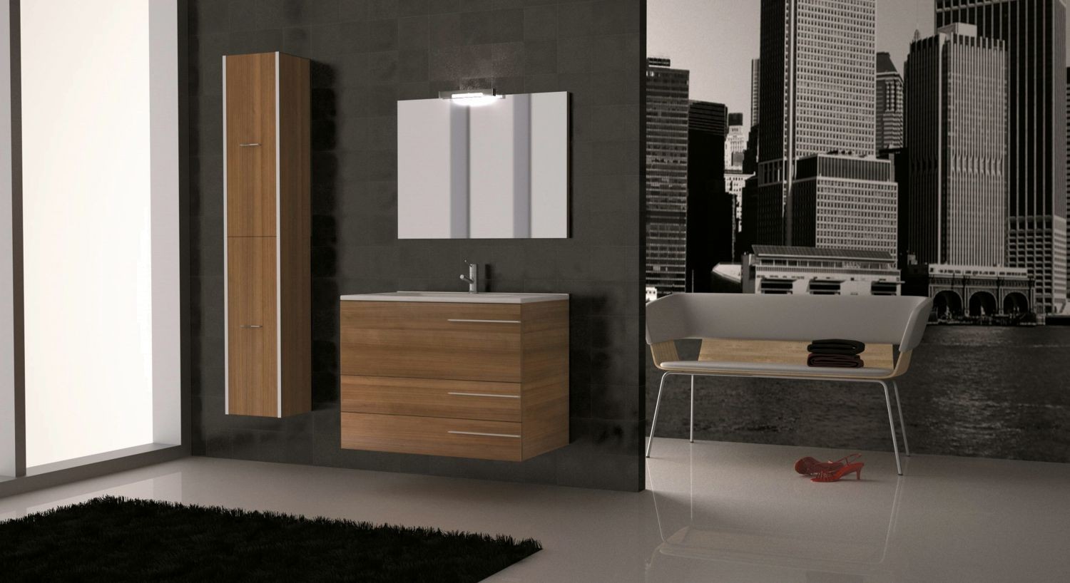 LOFT 80 Laminado Nogal- T1 :: LOFT :: Mobiliario Baño :: Ikebe, fabrica