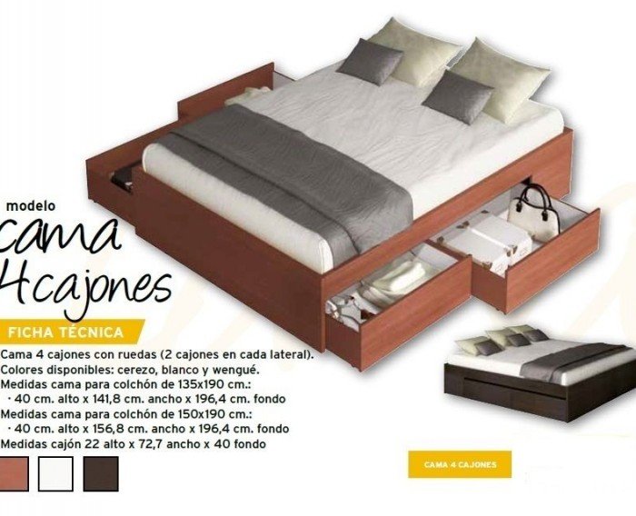 Cama cajones C/Cerezo 150x190 :: CANAPES :: ZONA DE DESCANSO