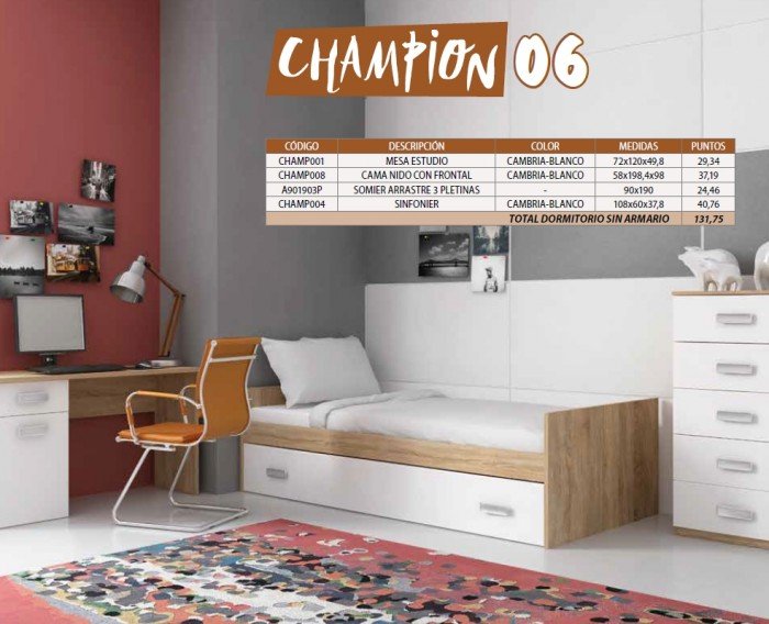 Dormitorio Juvenil Champion 06 Cambrian-Blanco