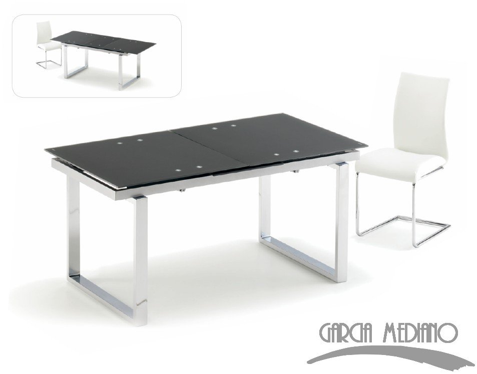 Mesa de comedor de cristal extensible