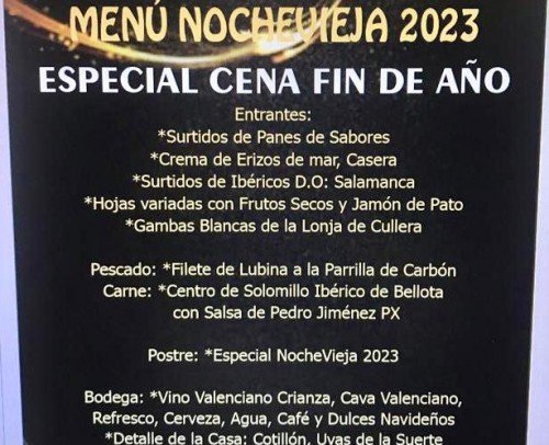 Especial Cena Fin de Año- Menú Nochevieja 2023