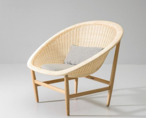 Basket, butaca de interior en fibra natural y cojín de asiento