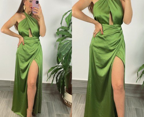 MAXI VESTIDO SATÉN ESCOTE CRUZADO