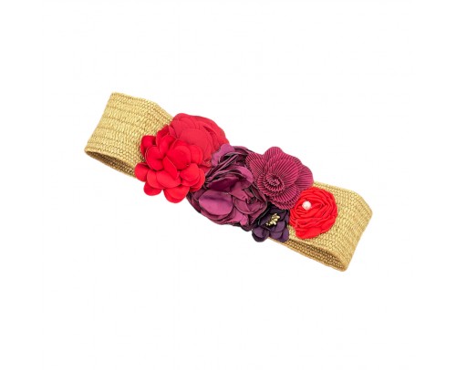 Cinturón floral rafia rojo