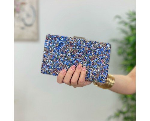 Bolso de fiesta micro piedras azul