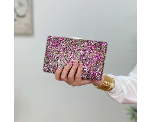 Bolso de fiesta micro piedras fucsia