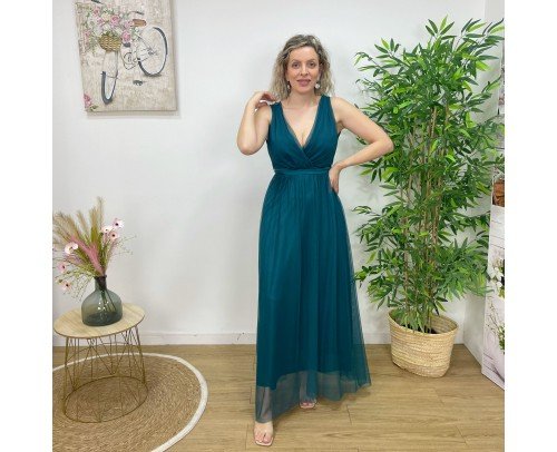 Vestido Dama verde petróleo