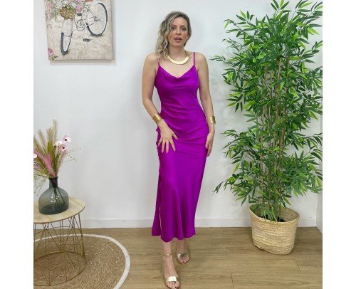 Vestido Satén buganvilla