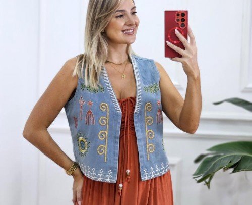 Chaleco Denim Bordados