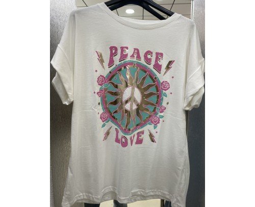 Camiseta Peace rosa blanca