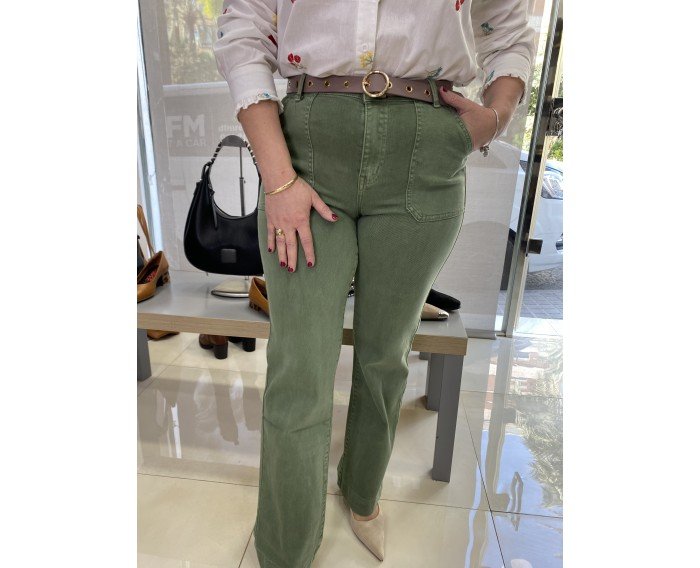 pantalon denim  flare verde