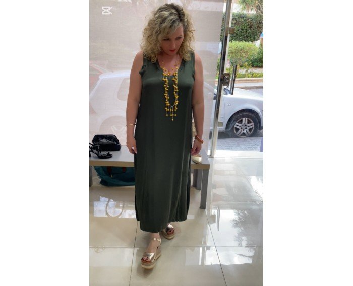 Vestido Satén verde oliva