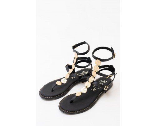 sandalia pulsera triple negro