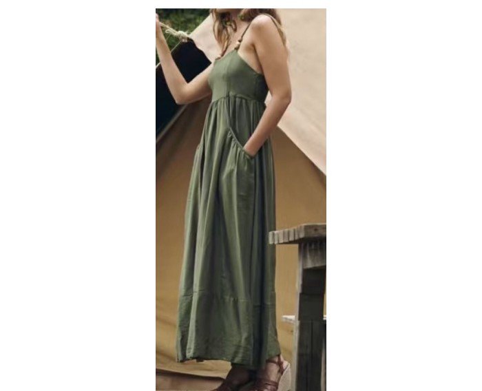 vestido tirante de cuentas kaki