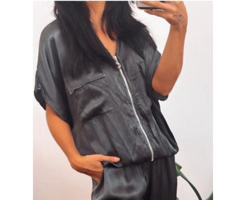 Bomber raso gris