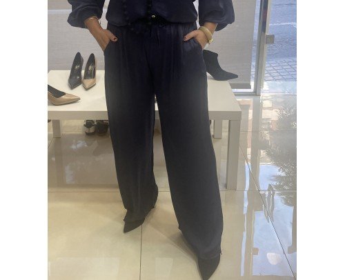 pantalon azul marido satinado pata ancha
