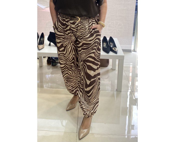 pantalon bombacho satinado cebra choco