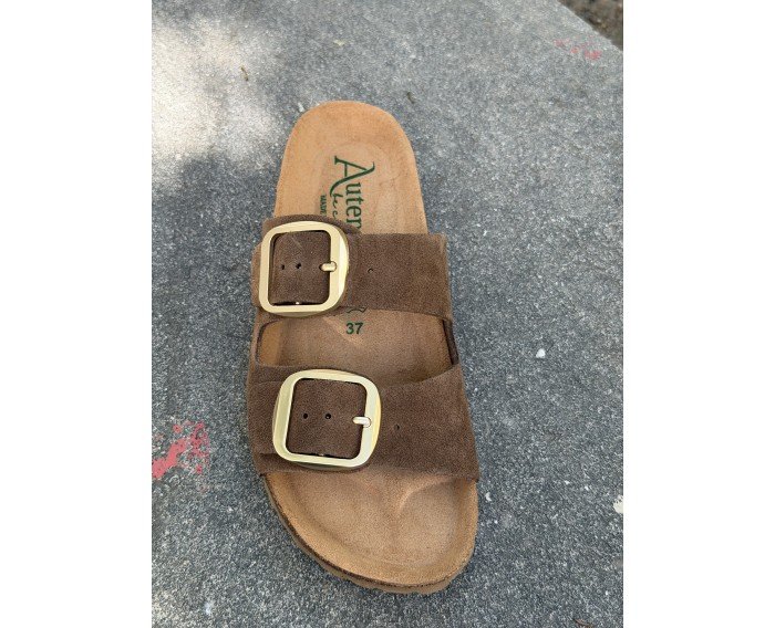 sandalia dos hebilla marron oscuro