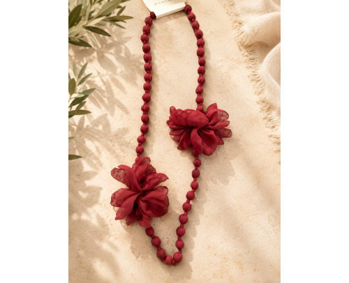 Collar tela flor burdeos