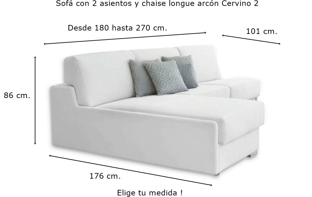 Sofá con chaise longue pequeño para espacios reducidos