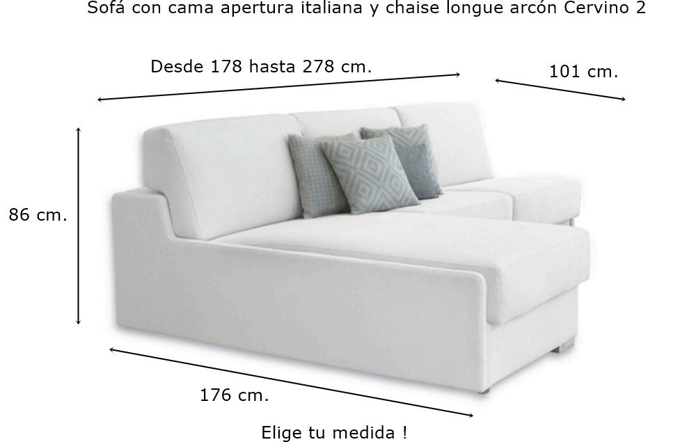 Sofá con cama apertura fácil y chaise longue arcón Cervino