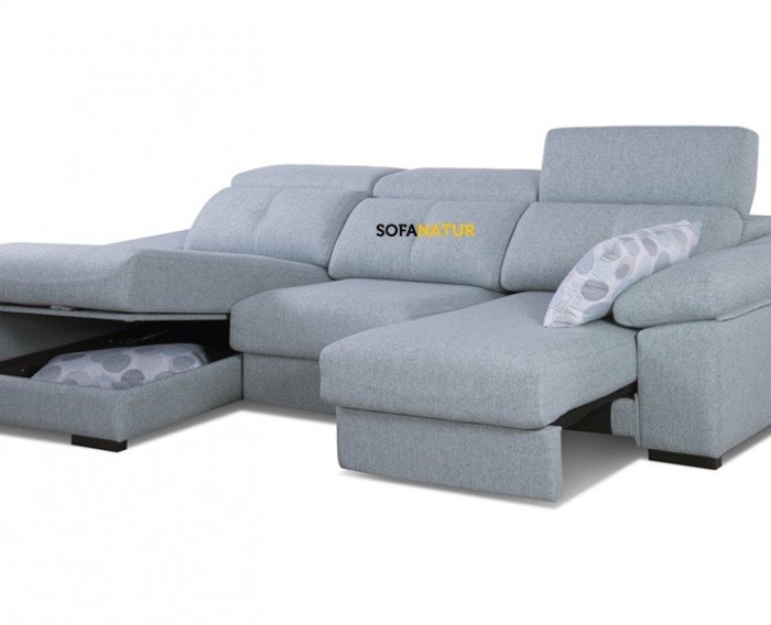 Sofá deslizante de largo recorrido con chaise longue arcón