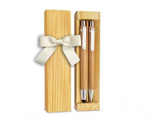 set bolígrafo y portaminas bambu